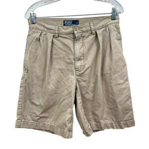 Polo Ralph Lauren Mens Tyler Shorts Khaki Chino Pleated Slash Pockets‎ Size 30